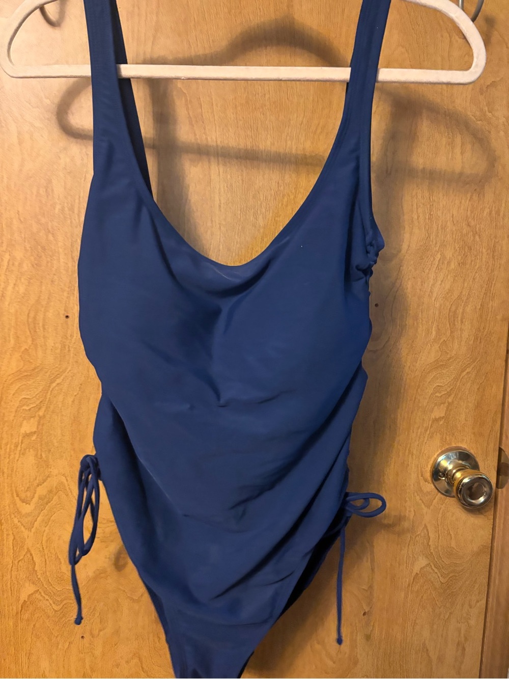 Time and Tru Navy Blue One-Piece Swimsuit with Side Ties